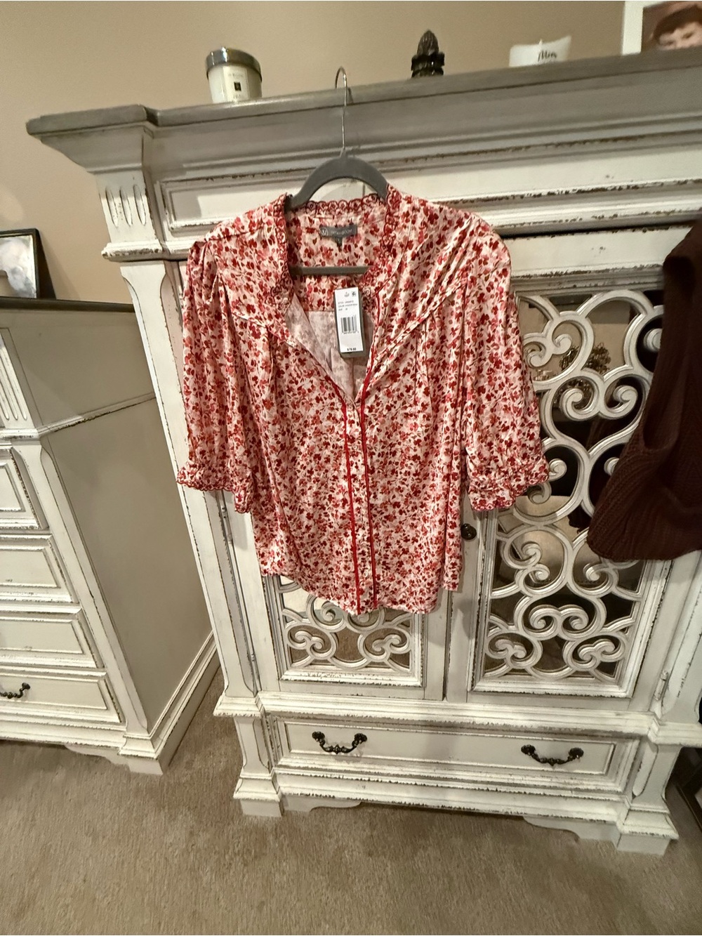 Wit & Wisdom Red Floral Button-Front Blouse